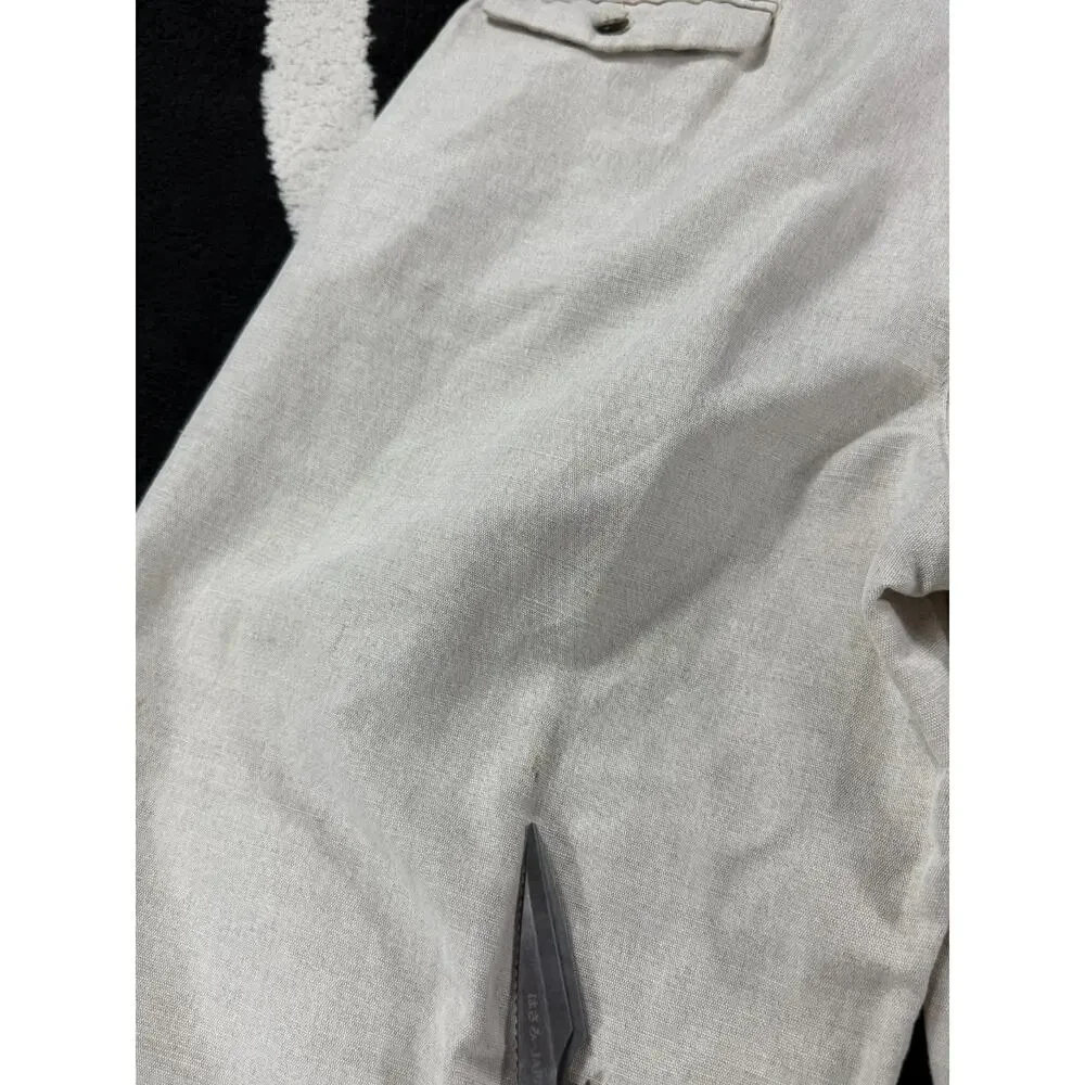 Dockers Pants Mens 36x32 Cream Linen Blend Cotton Pleated Casual Beach Cuffed